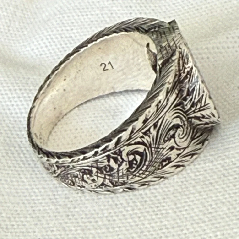 Gucci Interlocking G Arabesque Engraved Sterling Silver Ring Size 21 Ag 925
